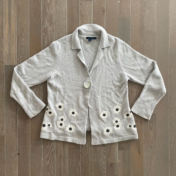 Boden Cashmere Angora Wool Gray Floral Cardigan - Picture 1 of 5